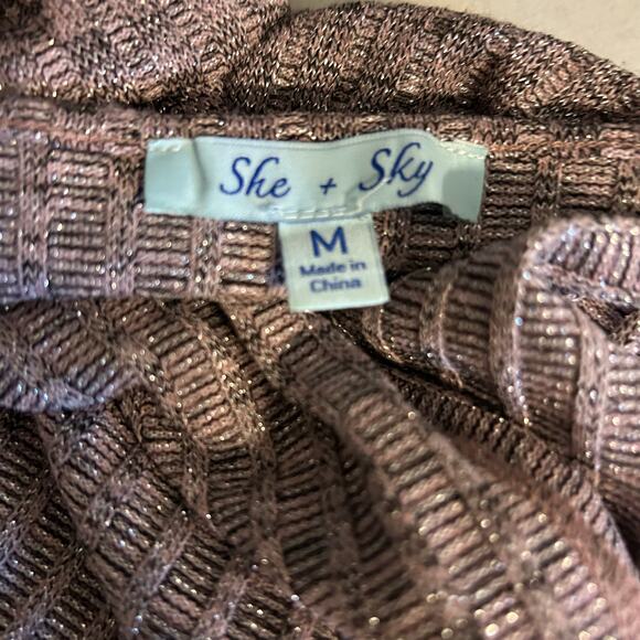 She + Sky Women Pullover Knit Crop Sweater SZ M Multicolor Metallic Oversized - Picture 8 of 8